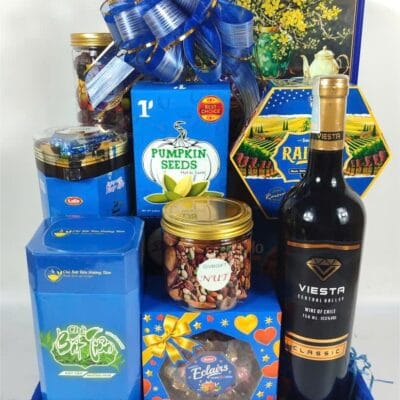 Giỏ Quà Tết Gỗ Xanh Dương 1